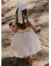 Tulle Straps Ivory Cotton Tea Length Flower Girl Dress